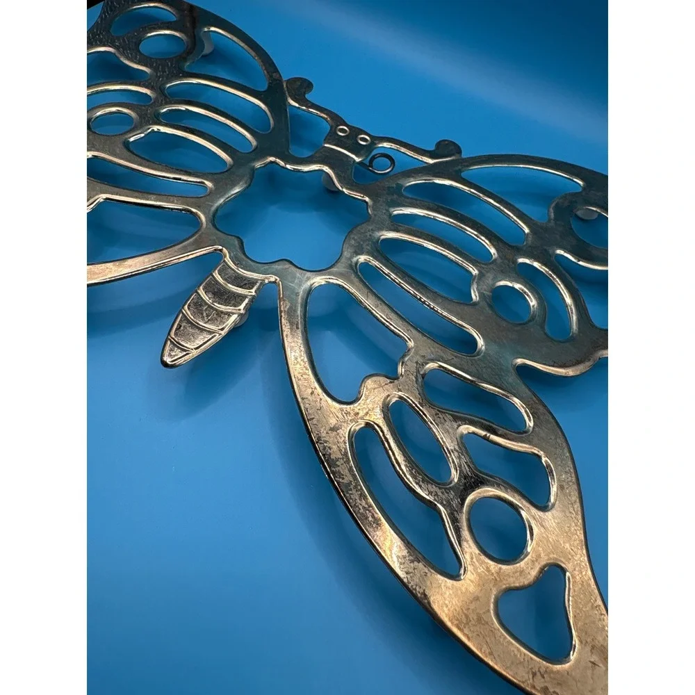 Leonard Set of 2 Butterfly Trivets Silverplate Vintage Wall Decor Silver 7x10